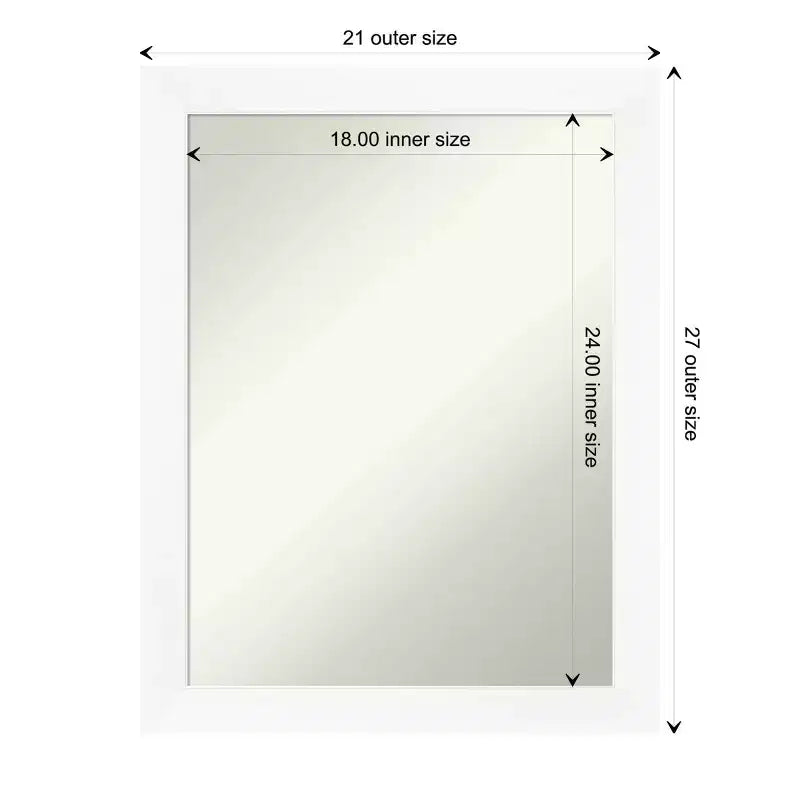 21" x 27" Specchio da Parete Stretto Bianco per Mobile, Senza Bordo Smussato: Rettangolare Moderno, Cornice in Polistirene