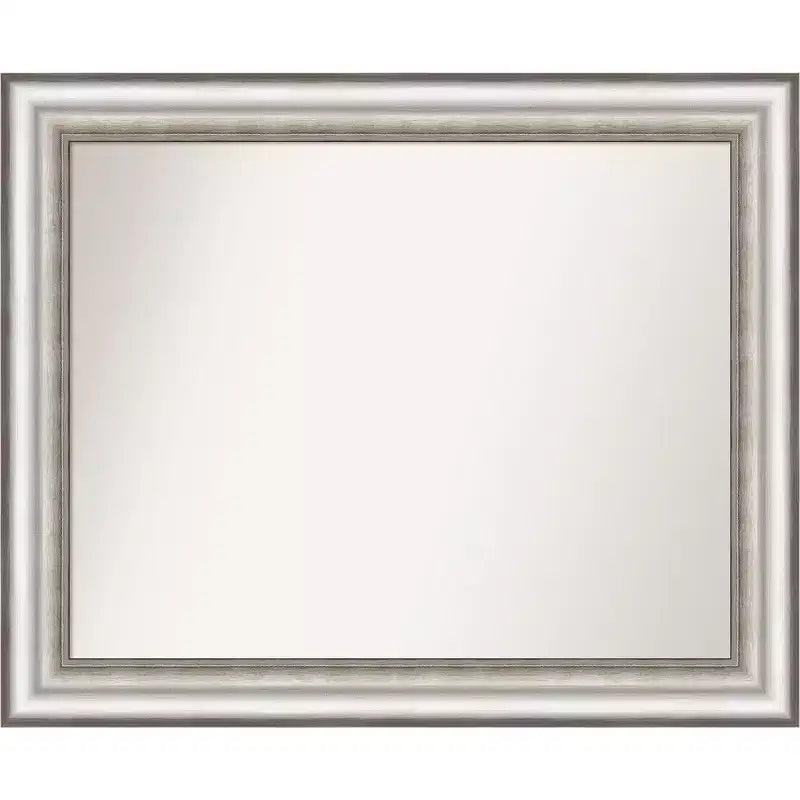 33" x 27" Non-Beveled Salon Silver Bathroom Wall Mirror - Amanti Art: Modern Rectangle, Includes Mounting Hardware