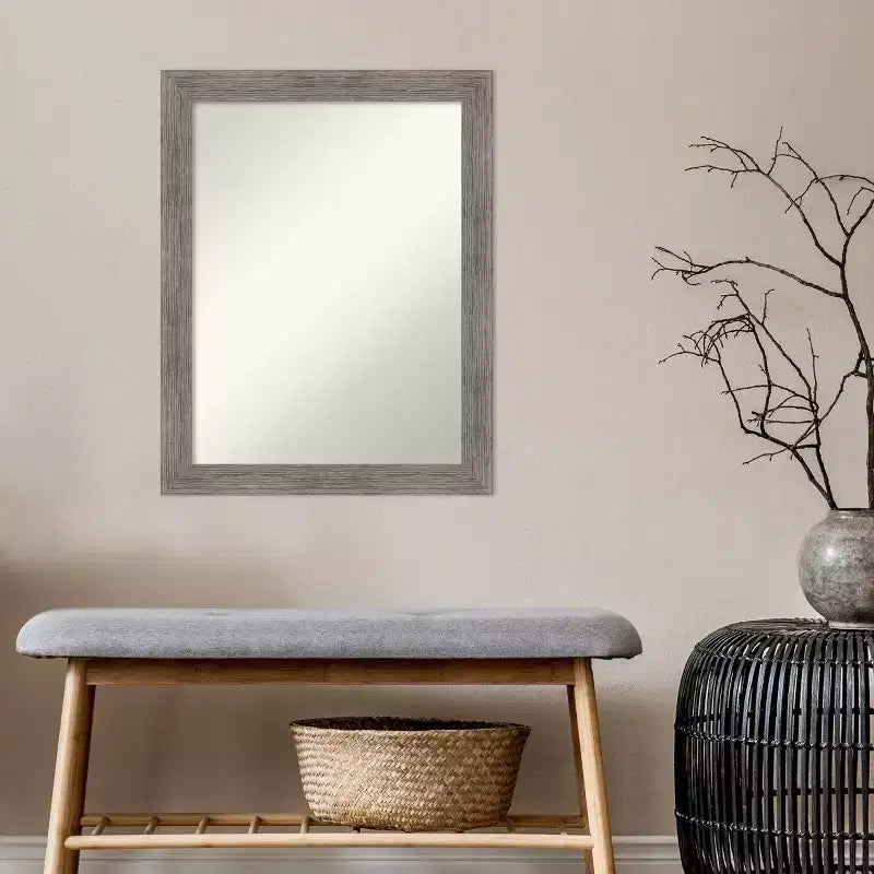 Specchio da parete rettangolare moderno senza cornice bisellata a righe sottili, 56 x 71 cm