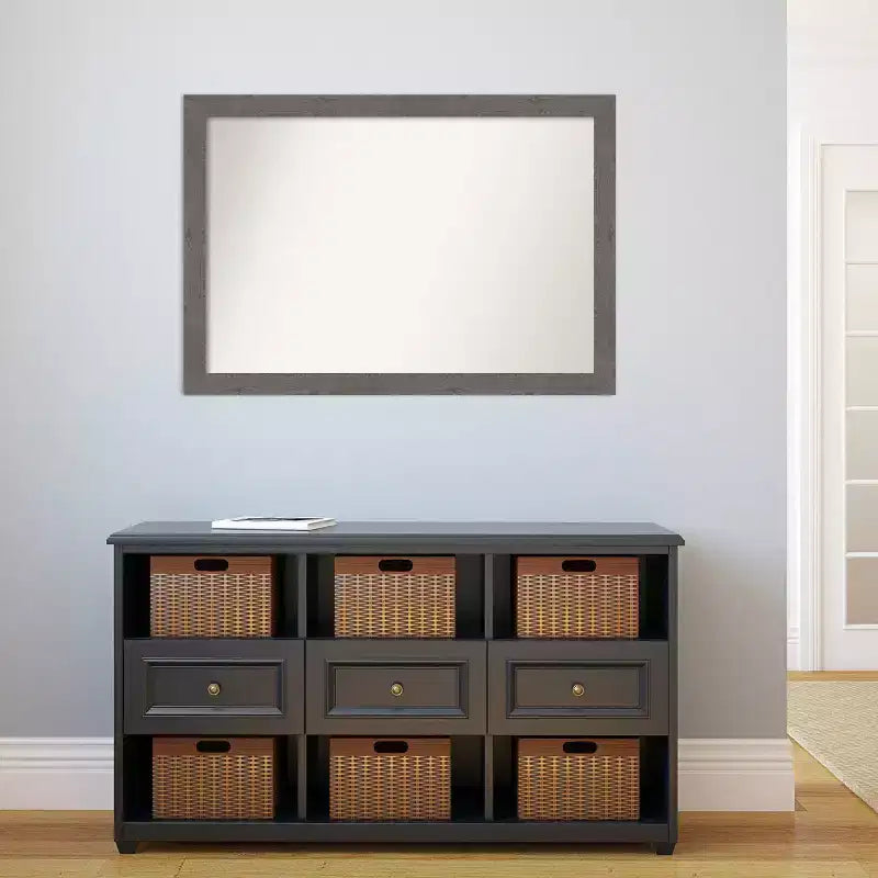 Specchio da parete stretto grigio rustico a listelli non smussato 40" x 28"