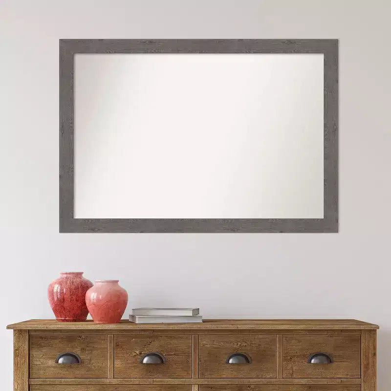 Specchio da parete stretto grigio rustico a listelli non smussato 40" x 28"