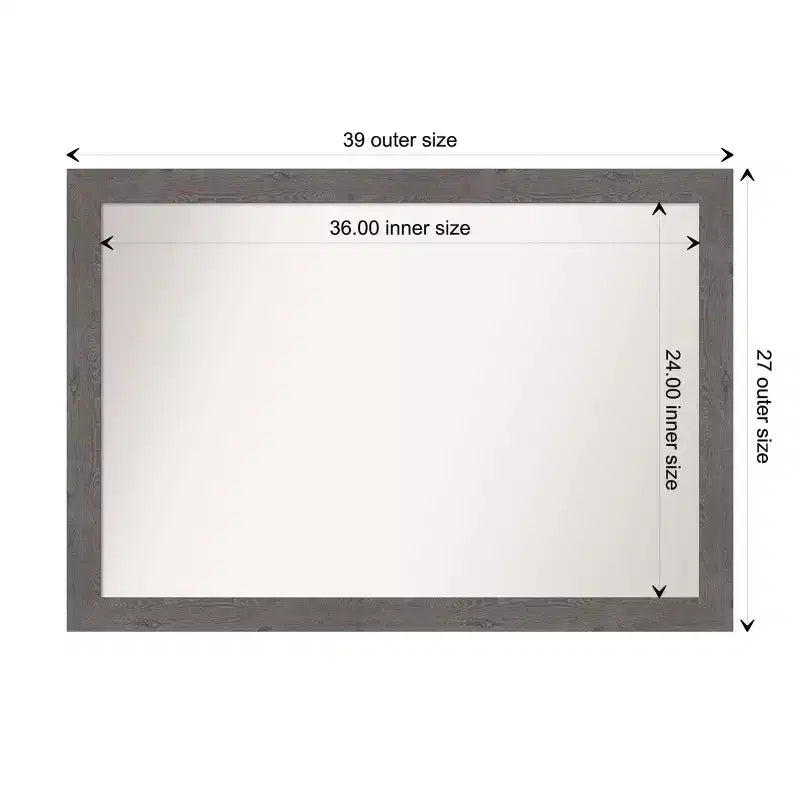 Specchio da parete stretto grigio rustico a listelli non smussato 40" x 28"