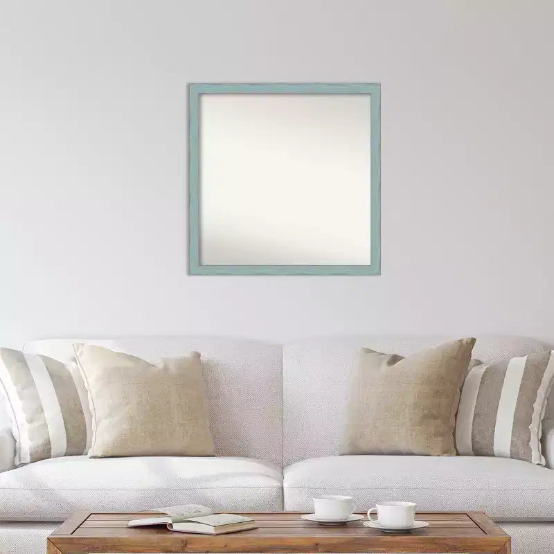 Specchio da parete in legno rustico azzurro 28" x 28", cornice quadrata