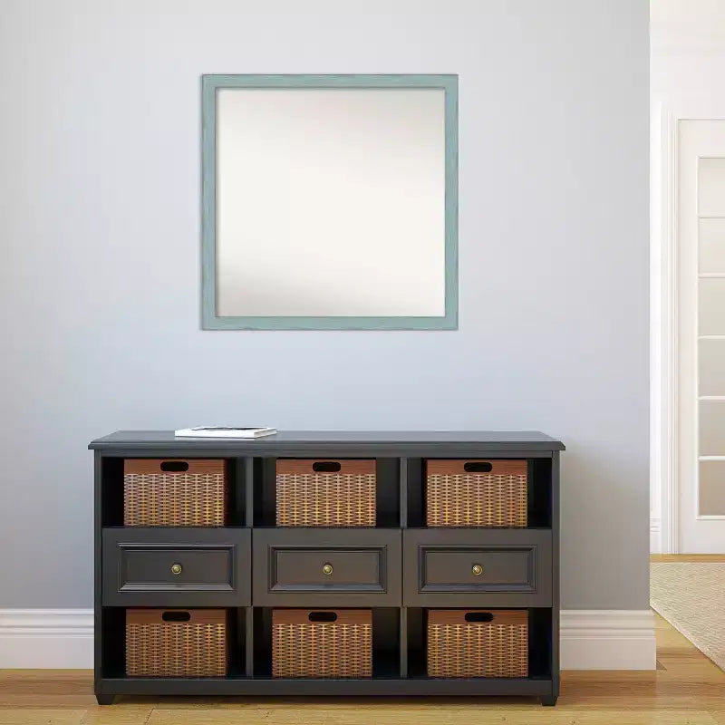 Specchio da parete in legno rustico azzurro 28" x 28", cornice quadrata