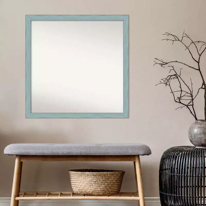 Specchio da parete in legno rustico azzurro 28" x 28", cornice quadrata