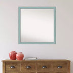 Specchio da parete in legno rustico azzurro 28" x 28", cornice quadrata
