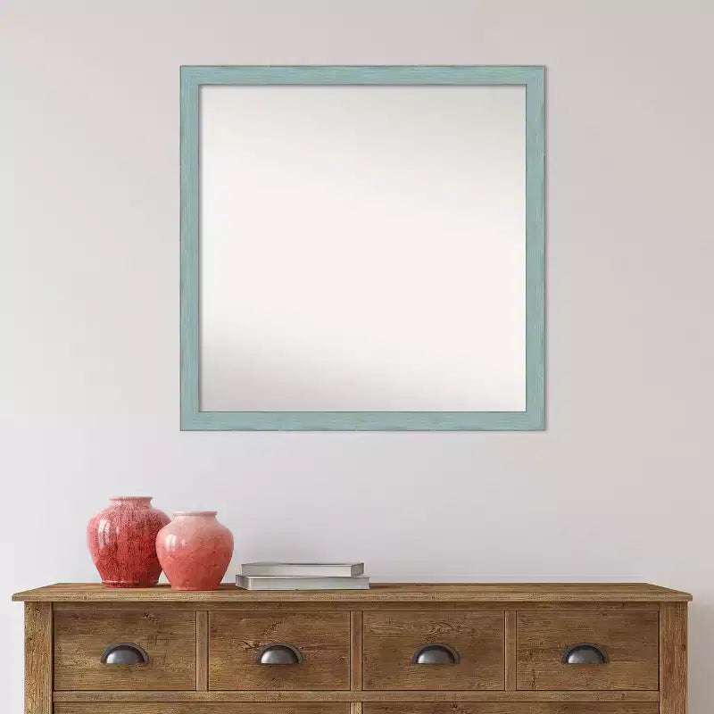 Specchio da parete in legno rustico azzurro 28" x 28", cornice quadrata