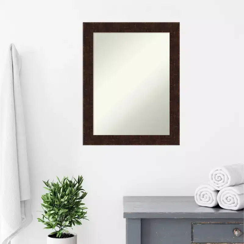 Specchio da Parete Stretto per Bagno 22" x 28" William Mottled Bronze Non Smussato