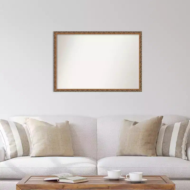 Specchio da parete rettangolare 38" x 26" senza smussatura in legno bronzo antico - Include ferramenta per il montaggio