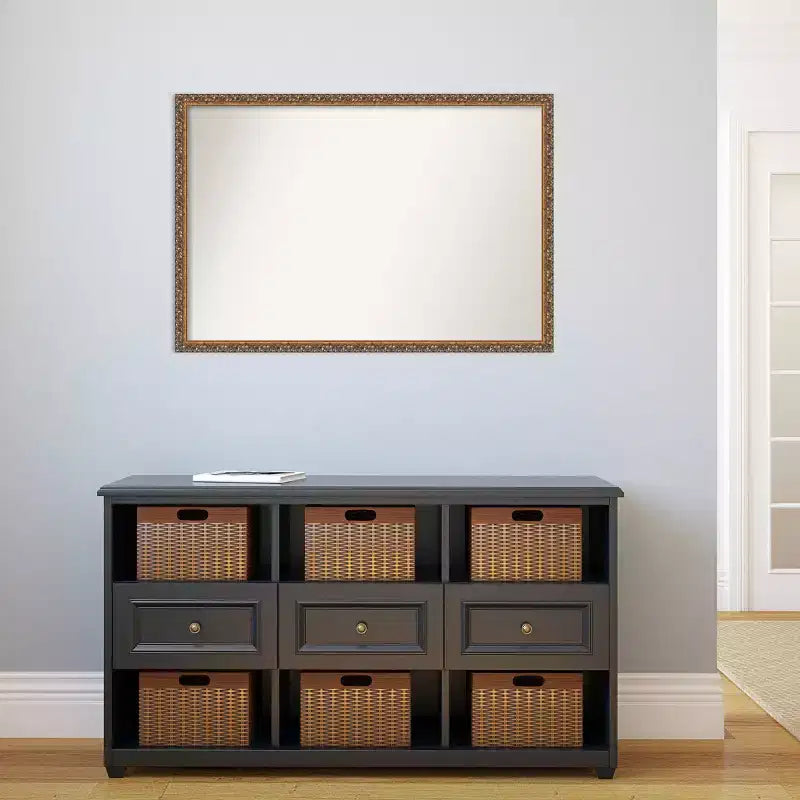 Specchio da parete rettangolare 38" x 26" senza smussatura in legno bronzo antico - Include ferramenta per il montaggio