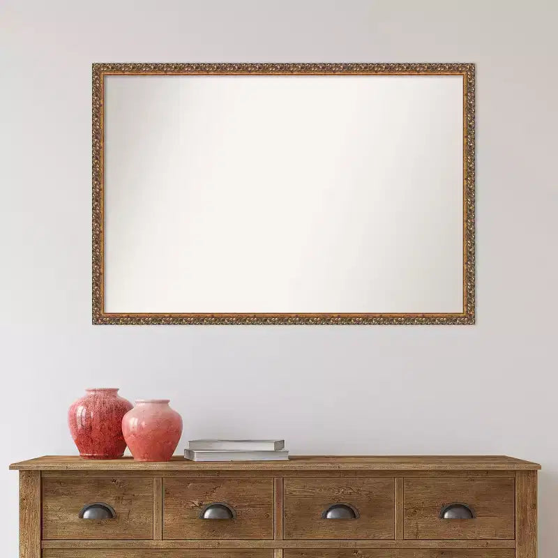 Specchio da parete rettangolare 38" x 26" senza smussatura in legno bronzo antico - Include ferramenta per il montaggio