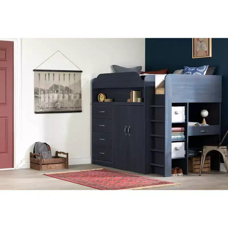 Letto a soppalco singolo per bambini con scrivania Blueberry