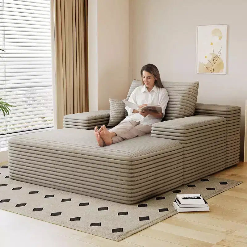 Divano letto imbottito extra-large 68 x 51, in morbida pelliccia sintetica, a forma di nuvola, per soggiorno, color cammello