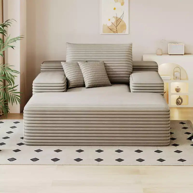 Divano letto imbottito extra-large 68 x 51, in morbida pelliccia sintetica, a forma di nuvola, per soggiorno, color cammello