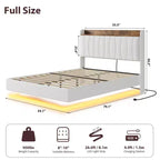 Letto King Size con Struttura Fluttuante con Luci a LED e Stazione di Ricarica USB, Letto a Piattaforma Imbottito con Testiera, Supporto a Doghe in Legno Massiccio, Nessuna Rete a Molle Necessaria