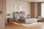 Letto King Size con Struttura Fluttuante con Luci a LED e Stazione di Ricarica USB, Letto a Piattaforma Imbottito con Testiera, Supporto a Doghe in Legno Massiccio, Nessuna Rete a Molle Necessaria