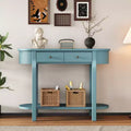MAYEERTY Retro Console Table with Curved Design and Smooth Glaze for Entryways Living Room Hallways Turquoise Green