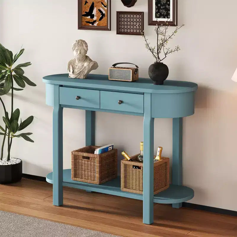 Consolle retrò con design curvo e finitura liscia smaltata per ingressi, soggiorni, corridoi, verde turchese
