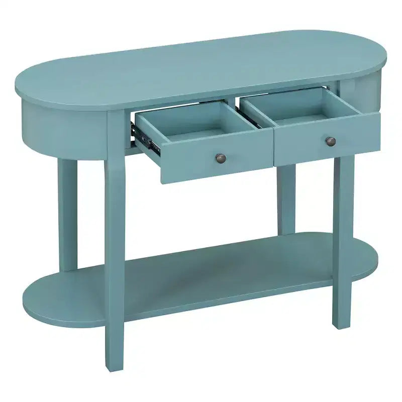 Consolle retrò con design curvo e finitura liscia smaltata per ingressi, soggiorni, corridoi, verde turchese
