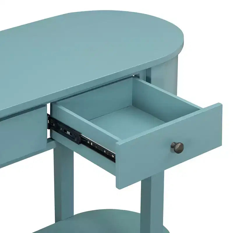 Consolle retrò con design curvo e finitura liscia smaltata per ingressi, soggiorni, corridoi, verde turchese