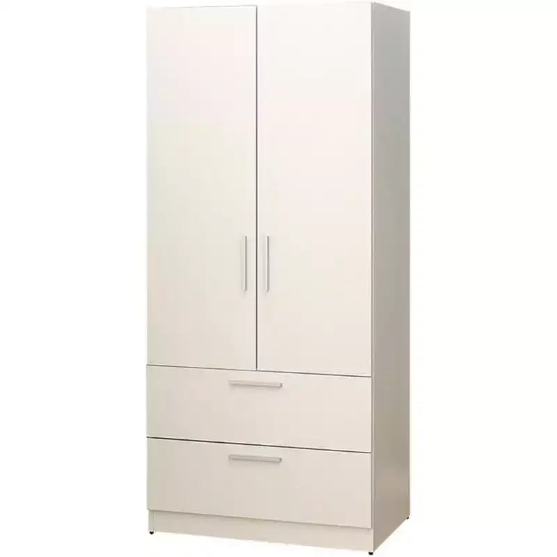 HomeStock Emma Two-Door Wood Closet with Two Drawers and Hanging Bars in White