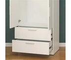 Armadio in legno a due ante con due cassetti e aste appendiabiti, di colore bianco
