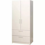 Armadio in legno a due ante con due cassetti e aste appendiabiti, di colore bianco