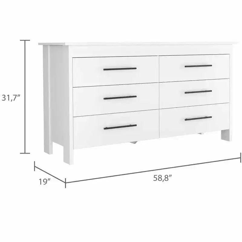 Cassettiera moderna rettangolare Okak per camera da letto con 6 cassetti e maniglie in metallo nero, armadio contenitore spazioso per soggiorno, corridoio, ingresso