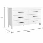 Cassettiera moderna rettangolare Okak per camera da letto con 6 cassetti e maniglie in metallo nero, armadio contenitore spazioso per soggiorno, corridoio, ingresso