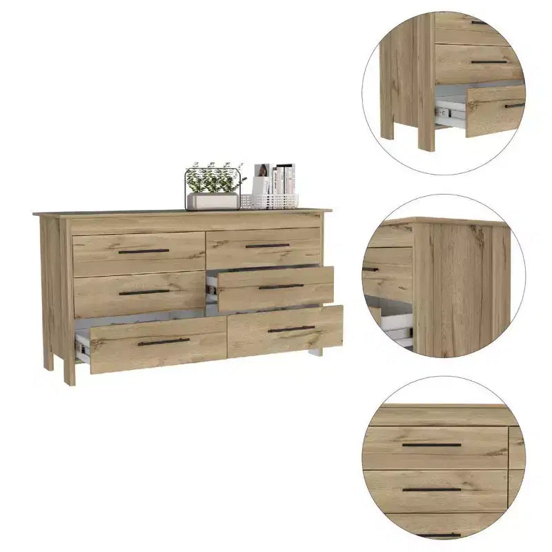 Cassettiera moderna rettangolare Okak per camera da letto con 6 cassetti e maniglie in metallo nero, armadio contenitore spazioso per soggiorno, corridoio, ingresso