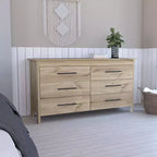 Cassettiera moderna rettangolare Okak per camera da letto con 6 cassetti e maniglie in metallo nero, armadio contenitore spazioso per soggiorno, corridoio, ingresso