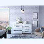 Okak Modern Rectangle Bedroom Dresser with 6-Drawers & Black Metal Pulls, Ample Storage Chest Cabinet for Living Room Hallway Entryway