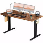 Ergonomic Height Adjustable Electric Standing Desk with T-Shaped Metal Frame and Memory Presets Modern Computer Workstation55.10x23.60x 46.60-Brown