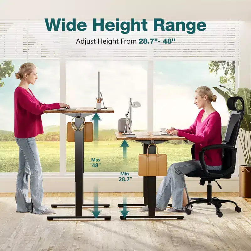 Scrivania elettrica ergonomica regolabile in altezza con telaio in metallo a T e preset di memoria Postazione di lavoro moderna per computer 55.10x23.60x 46.60-Marrone