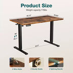 Scrivania elettrica ergonomica regolabile in altezza con telaio in metallo a T e preset di memoria Postazione di lavoro moderna per computer 55.10x23.60x 46.60-Marrone