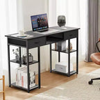 Scrivania per Computer con Ripiani, Piccolo Tavolo da Studio/Ufficio per PC con Borsa Laterale in Tessuto e Gancio per Cuffie, Struttura in Metallo (47.24 x 15.75 x 30.59)
