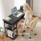 Scrivania per Computer con Ripiani, Piccolo Tavolo da Studio/Ufficio per PC con Borsa Laterale in Tessuto e Gancio per Cuffie, Struttura in Metallo (47.24 x 15.75 x 30.59)