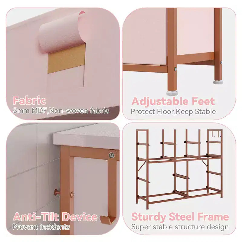 Comodino con Struttura in Acciaio e Piano in Legno, Cassettiera a 10 Cassetti in Tessuto per Camera da Letto, Camera dei Bambini e Armadio