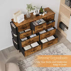Comodino con Struttura in Acciaio e Piano in Legno, Cassettiera a 10 Cassetti in Tessuto per Camera da Letto, Camera dei Bambini e Armadio