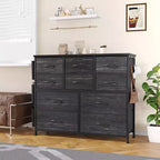 Comodino con Struttura in Acciaio e Piano in Legno, Cassettiera a 10 Cassetti in Tessuto per Camera da Letto, Camera dei Bambini e Armadio
