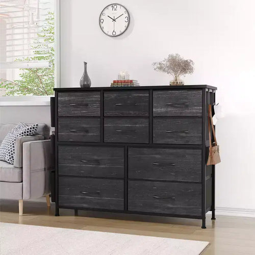 10-Drawer Fabric Storage Tower - Steel Frame Dresser w/Wood Top for Bedroom, Kids Room & Closet
