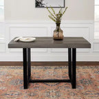 Tavolo da pranzo rettangolare 72/52 pollici con piano in legno massello invecchiato e struttura in metallo a giorno per sala da pranzo