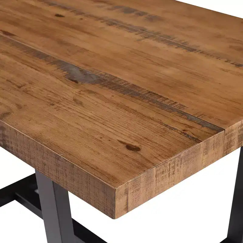 Tavolo da pranzo rettangolare 72/52 pollici con piano in legno massello invecchiato e struttura in metallo a giorno per sala da pranzo