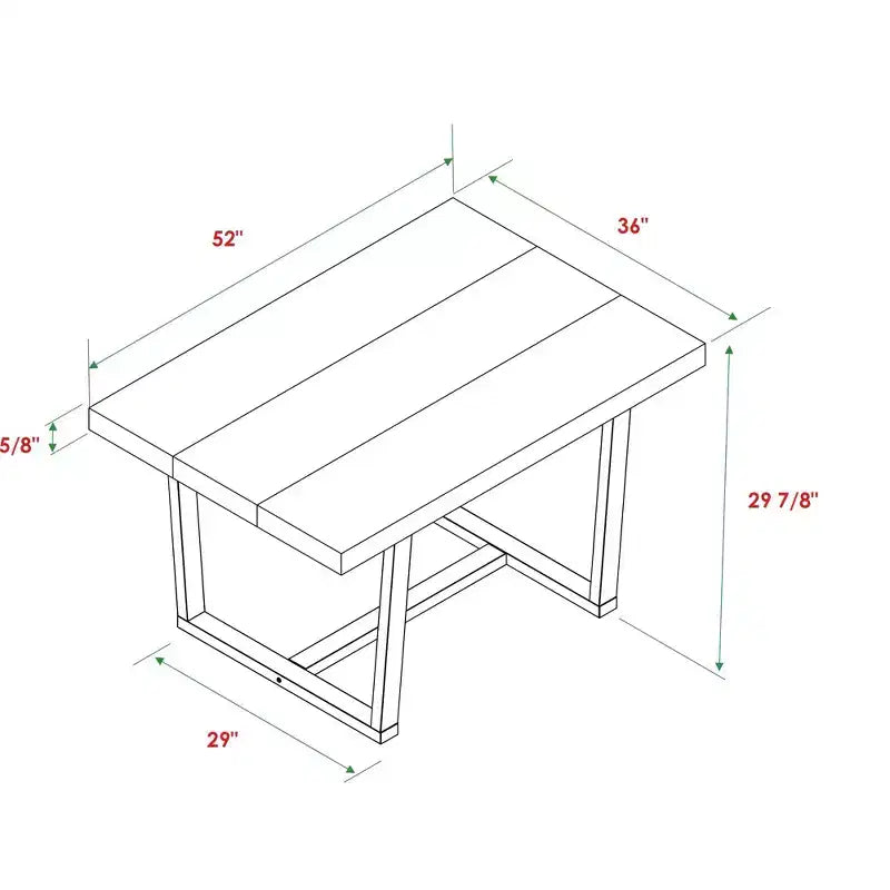 Tavolo da pranzo rettangolare 72/52 pollici con piano in legno massello invecchiato e struttura in metallo a giorno per sala da pranzo