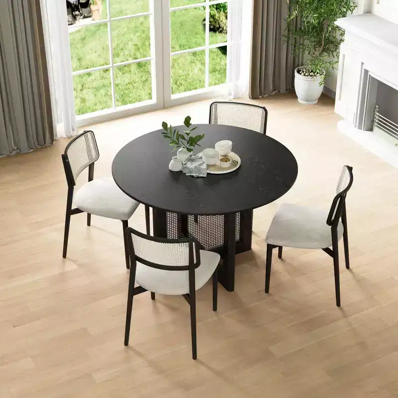 Tavolo da pranzo rotondo in rattan nero da 46 pollici per 4-6 persone, adatto per sala da pranzo e soggiorno