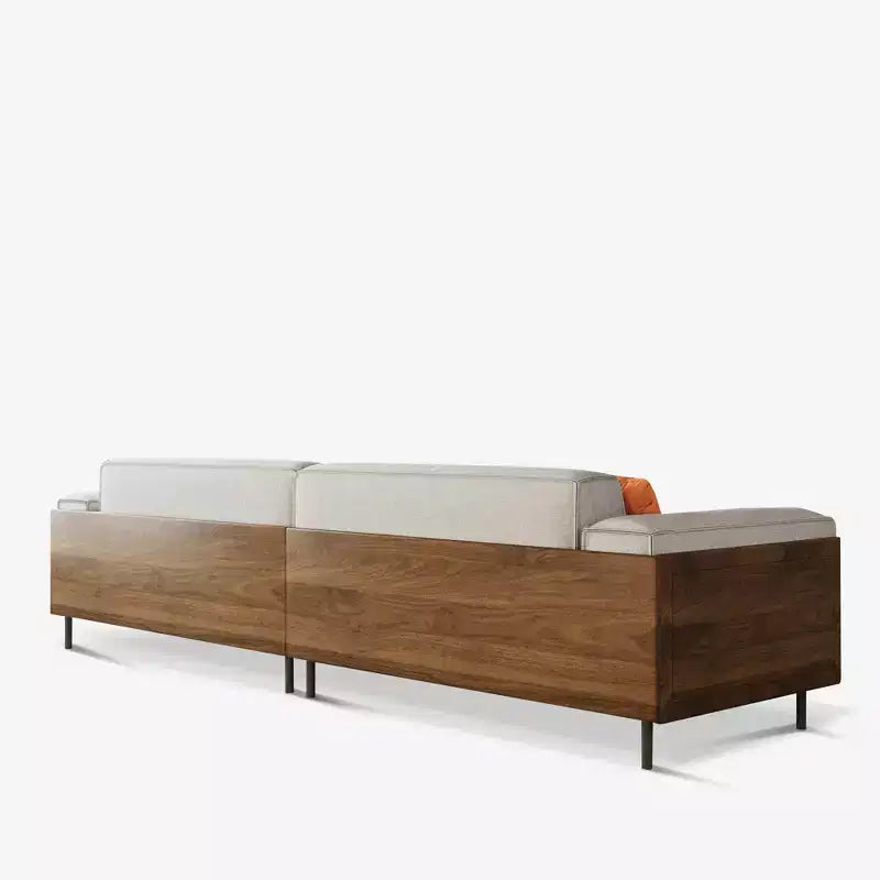 Divano Grigio Chiaro Extra Lungo in Legno Massello Mid-Century da 111,81 Pollici, Divano a 4 Posti in Cotone-Lino con Accenti in Noce e Rivestimenti Lavabili Gaoyangjiaju
