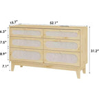 Cassettiera grande a 6 cassetti in rattan, con porte USB e prese, 6 cassetti per camera da letto, soggiorno, corridoio, rovere