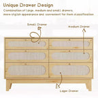 Cassettiera grande a 6 cassetti in rattan, con porte USB e prese, 6 cassetti per camera da letto, soggiorno, corridoio, rovere