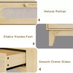 Cassettiera grande a 6 cassetti in rattan, con porte USB e prese, 6 cassetti per camera da letto, soggiorno, corridoio, rovere