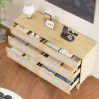 Cassettiera grande a 6 cassetti in rattan, con porte USB e prese, 6 cassetti per camera da letto, soggiorno, corridoio, rovere